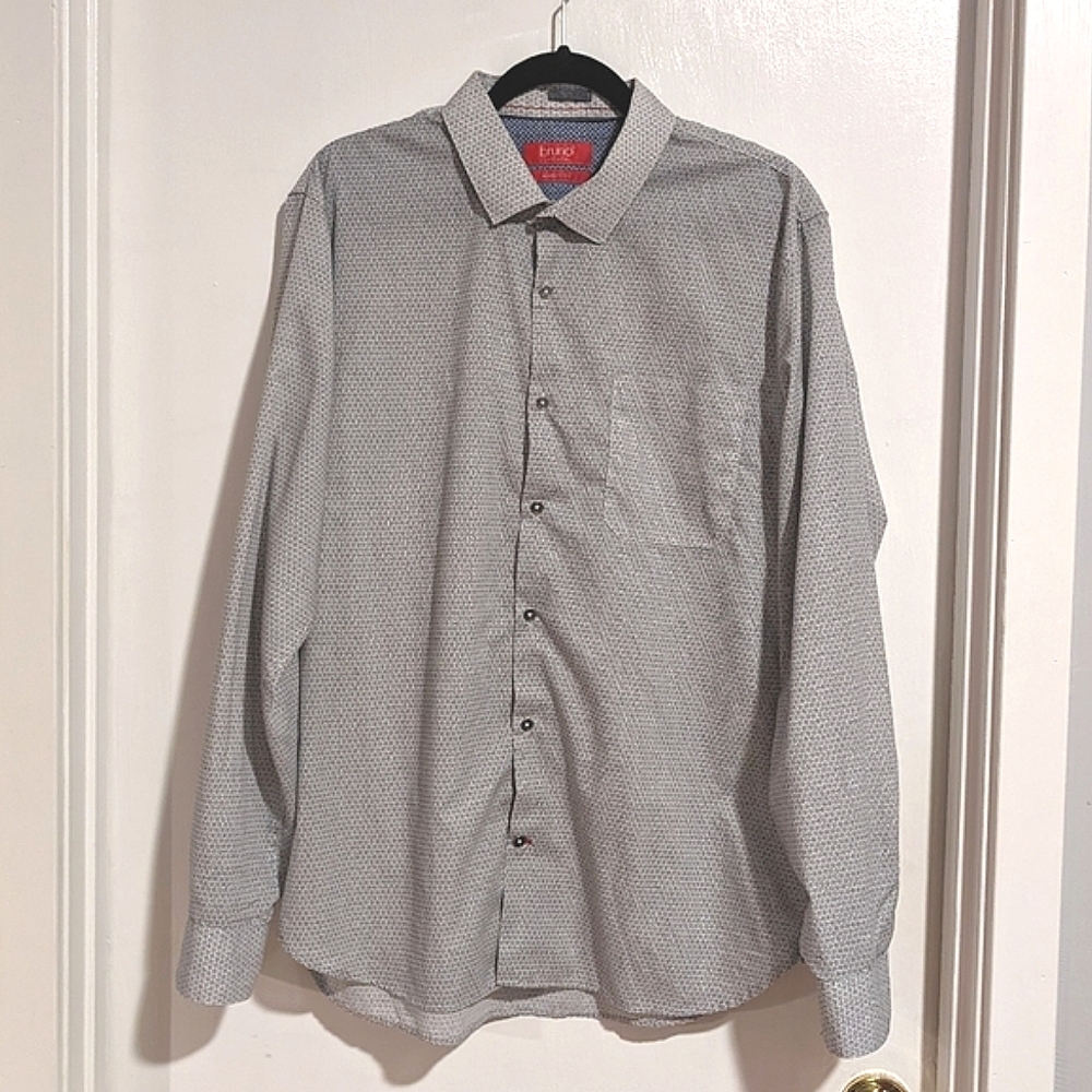 Bruno Milano Gray Patterned Modern Fit Long Sleeve Button Dress Shirt Sz xl